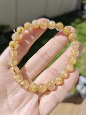 Golden Rutilated Quartz Beaded Stretch Bracelet - Yellow
